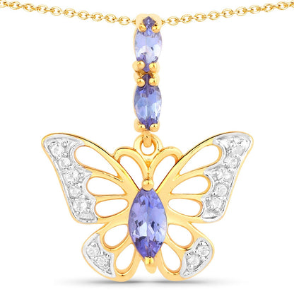 0.74 Carat Genuine Tanzanite and White Topaz .925 Sterling Silver Pendant  DestGlow