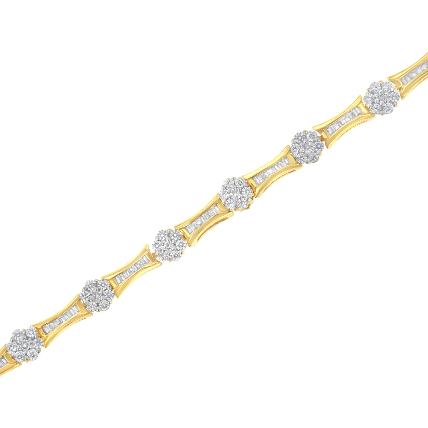 10K Yellow and White Gold 2.00 cttw Round and Baguette-Cut Diamond Link Bracelet (I-J Color, I2-I3 Clarity) - Size 7.25" by Bids.com