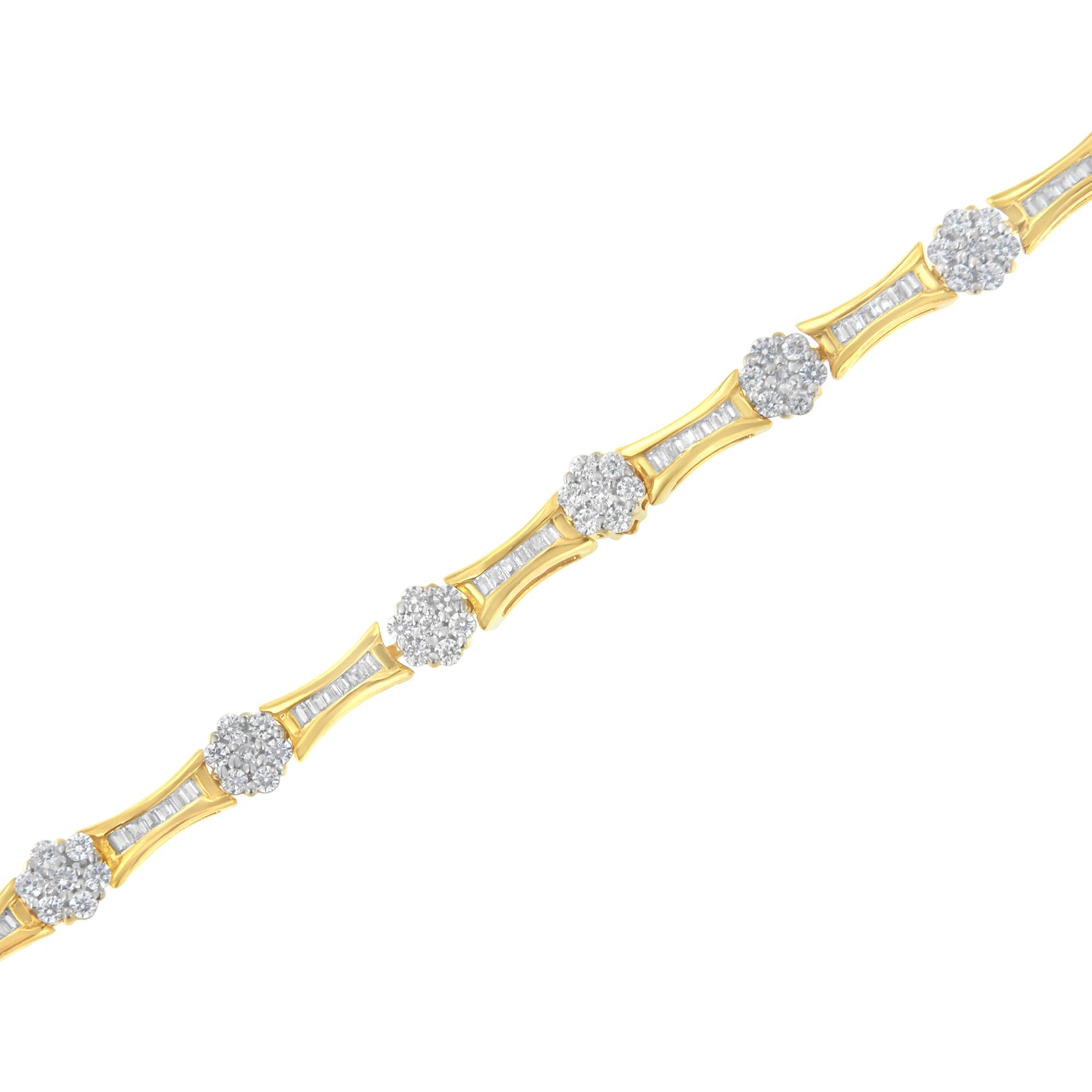 10K Yellow and White Gold 2.00 cttw Round and Baguette-Cut Diamond Link Bracelet (I-J Color, I2-I3 Clarity) - Size 7.25" by Bids.com