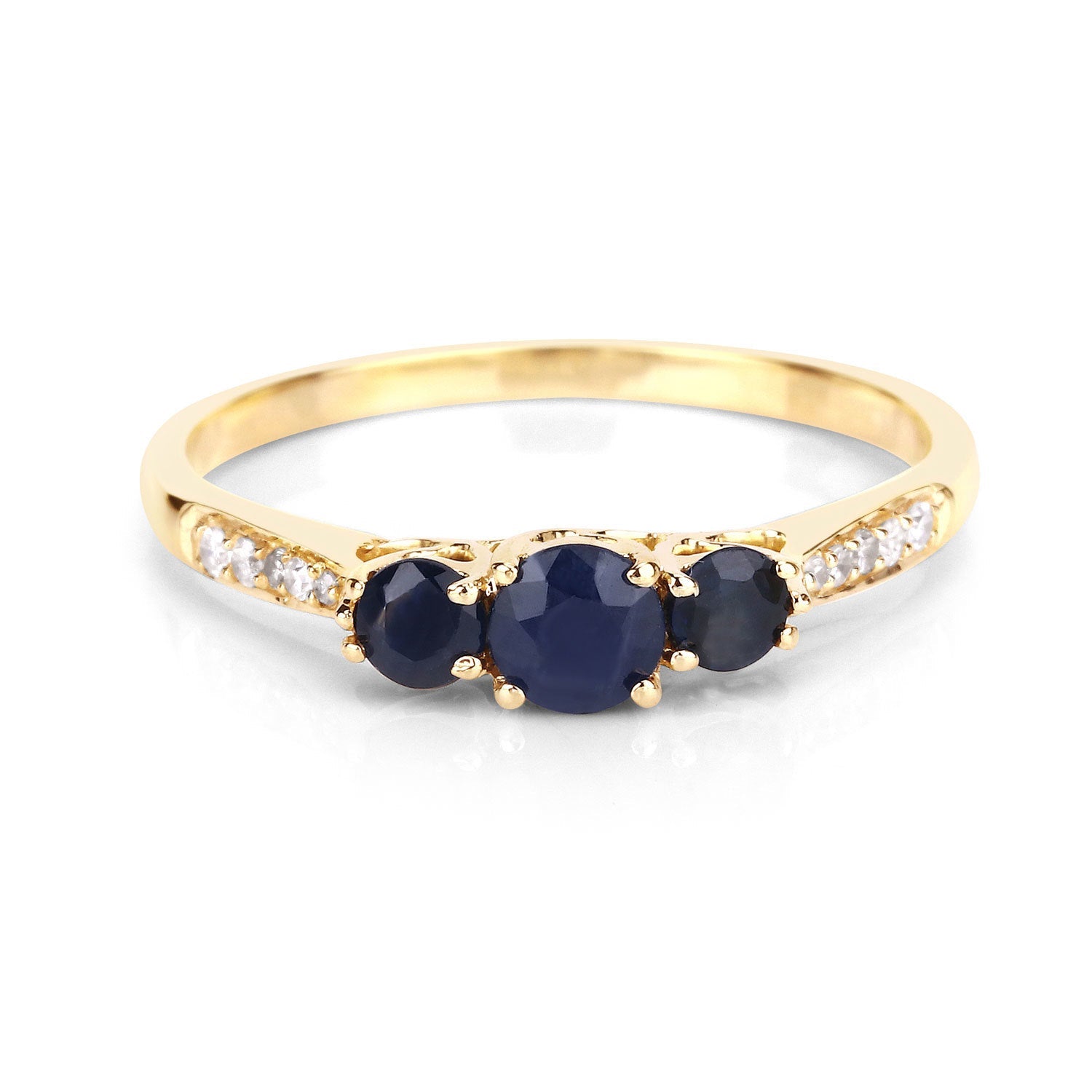 0.56 Carat Genuine Blue Sapphire and White Diamond 14K Yellow Gold Ring by Bids.com