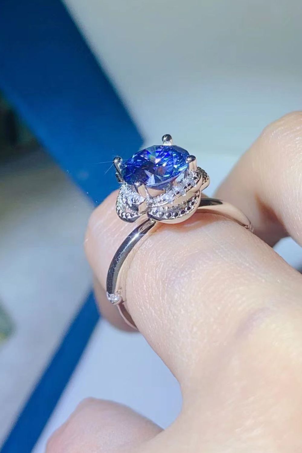 2 Carat Blue Sparkala™ Contrast Platinum Over Pure Sterling Silver Ring by Sparkala