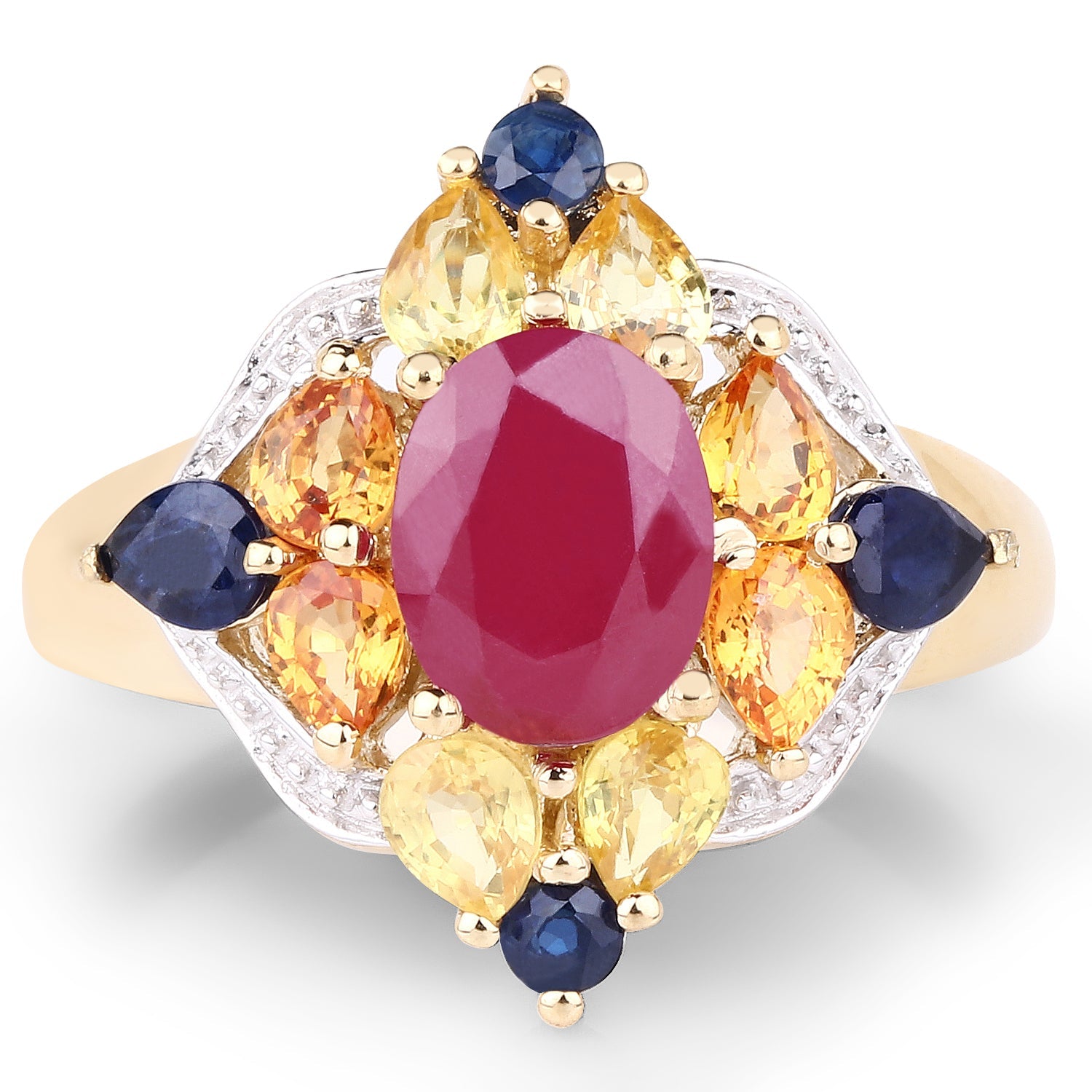 14K Yellow Gold Plated 3.76 Carat Genuine Multi Stone .925 Sterling Silver Ring by Bids.com