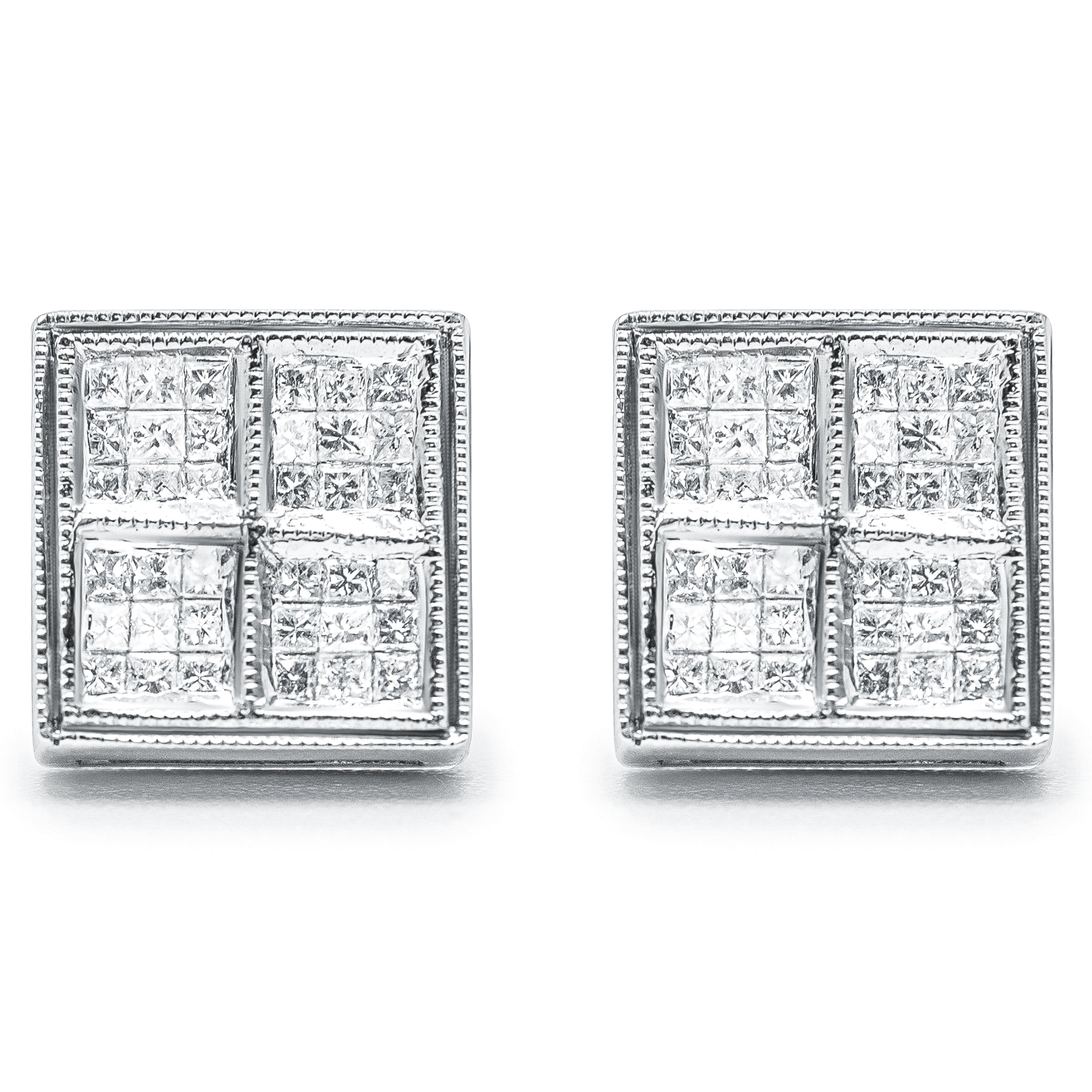 14K White Gold 1/2 Cttw Princess Diamond Composite Box Shape Milgrain Stud Earrings (H-I Color, SI1-SI2 Clarity) by Bids.com