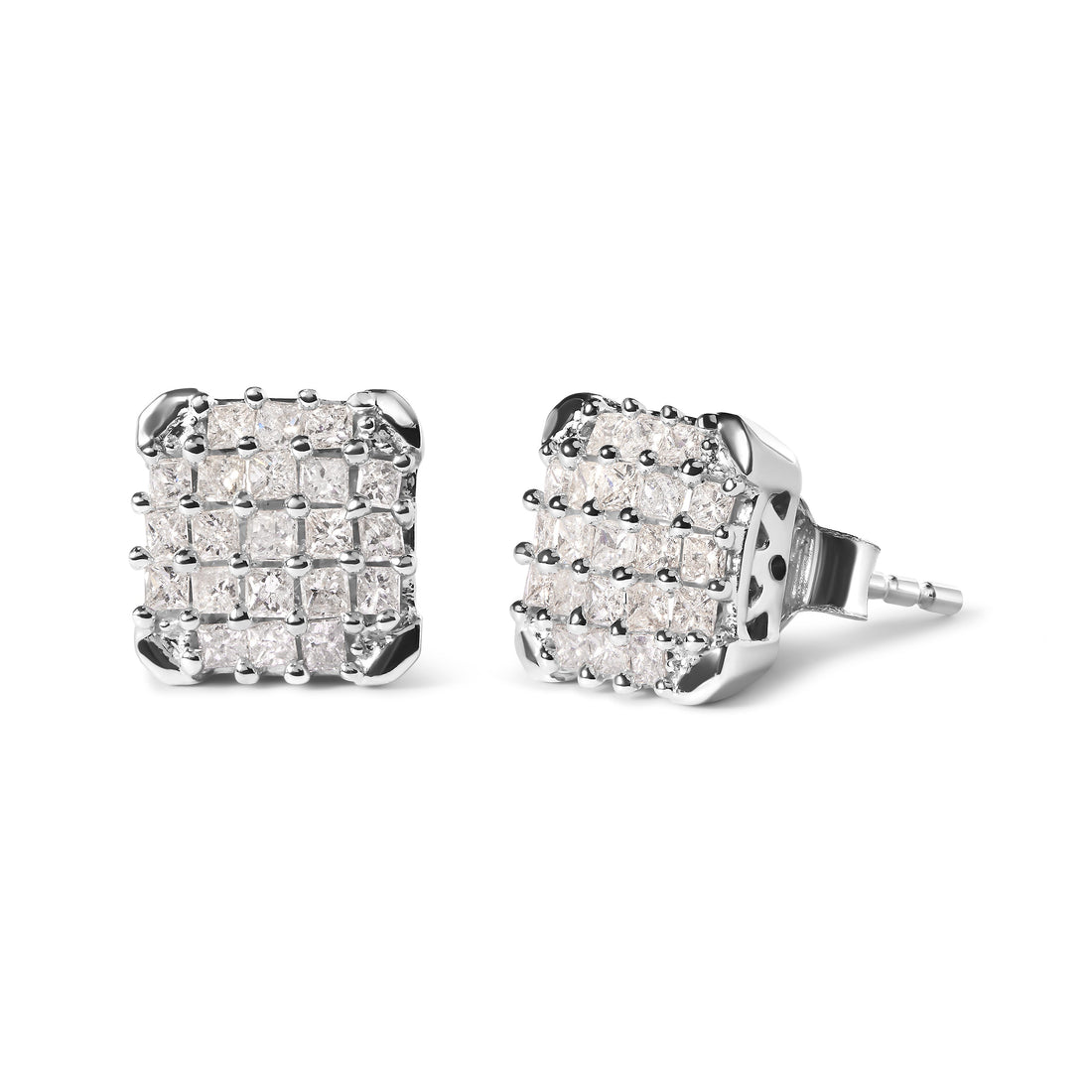 10K White Gold 3/4 Cttw Princess Diamond Composite Open Frame Stud Earrings (I-J Color, I1-I2 Clarity) by Bids.com