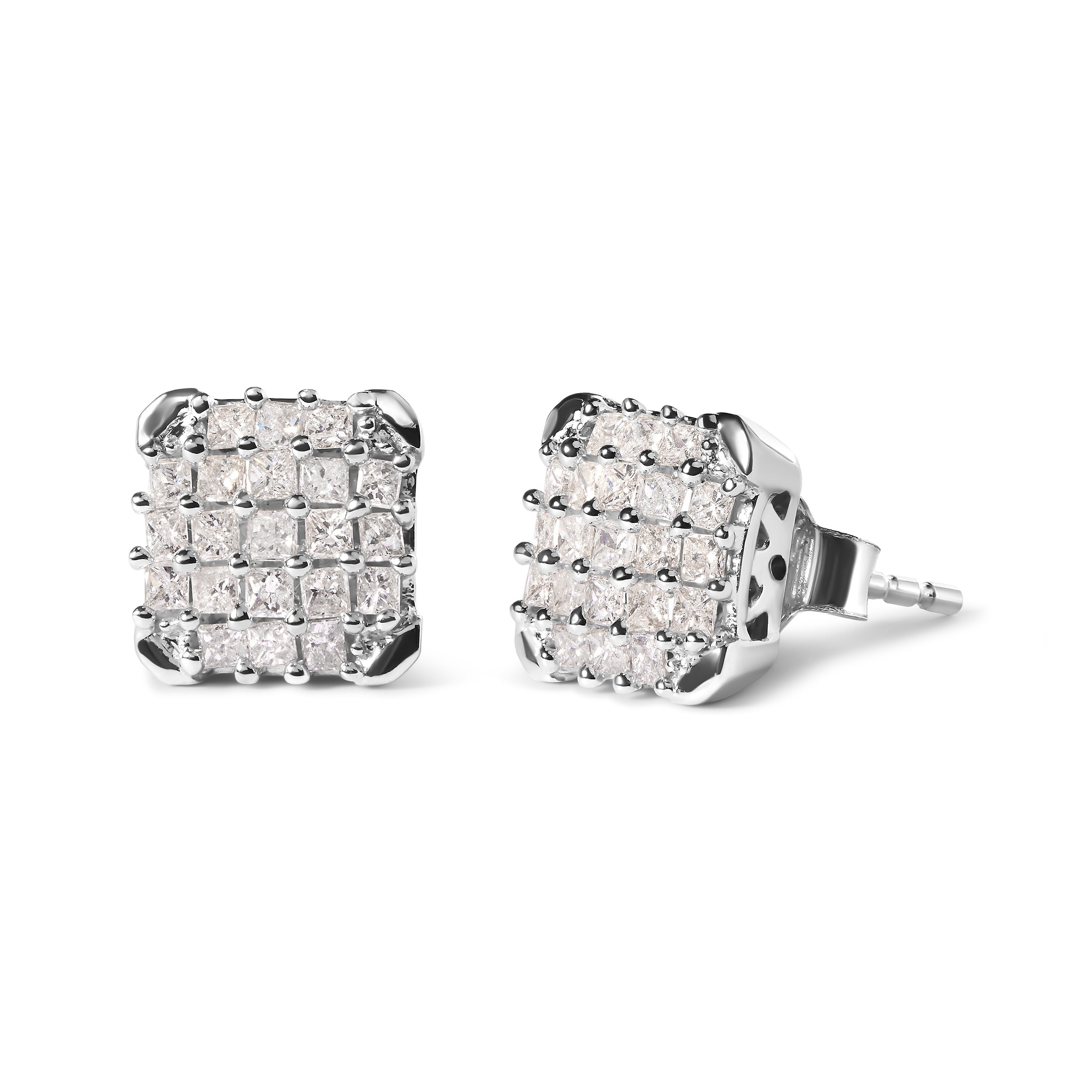 10K White Gold 3/4 Cttw Princess Diamond Composite Open Frame Stud Earrings (I-J Color, I1-I2 Clarity) by Bids.com