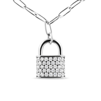 .925 Sterling Silver 1/4 Cttw Diamond Lock 18" Pendant Necklace with Paperclip Chain (H-I Color, SI2-I1 Clarity) by Bids.com