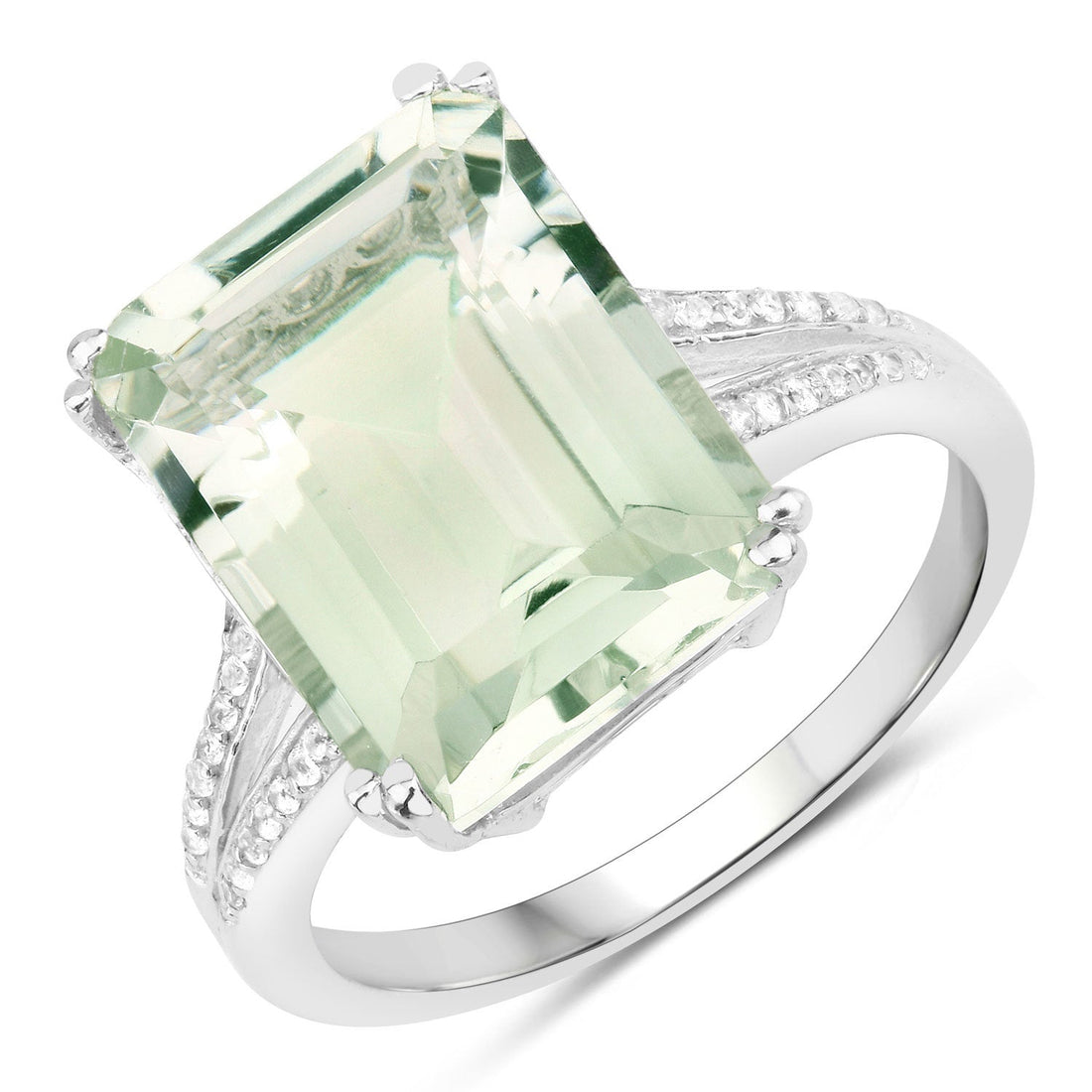 10.64 Carat Genuine Green Amethyst and White Topaz .925 Sterling Silver Ring by Bids.com