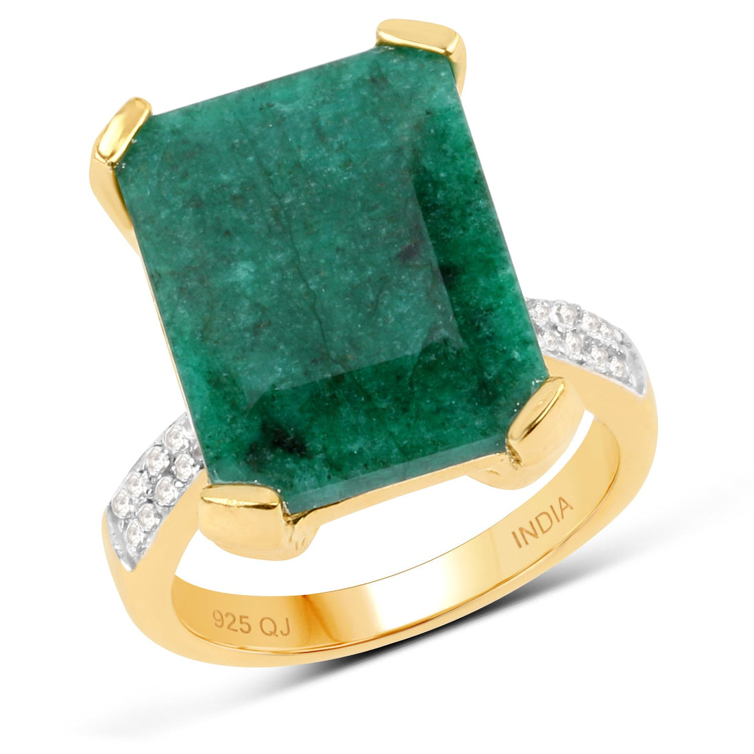 7.64 Carat Dyed Emerald and White Diamond .925 Sterling Silver Ring by Bids.com