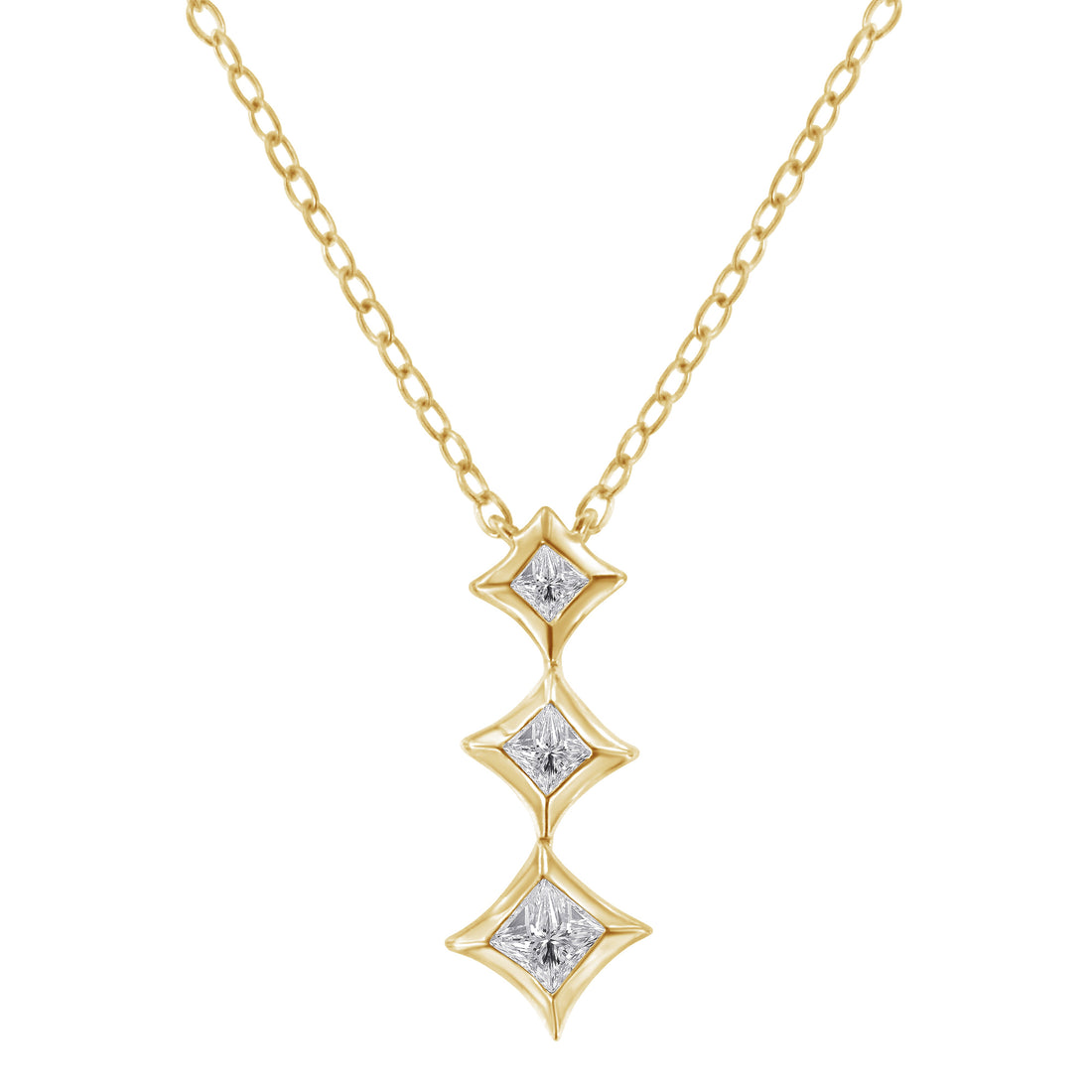 10K White Gold 1/5 Cttw Princess Cut Diamond 3 Stone Drop 18" Pendant Necklace (H-I Color, SI2-I1 Clarity) by Bids.com