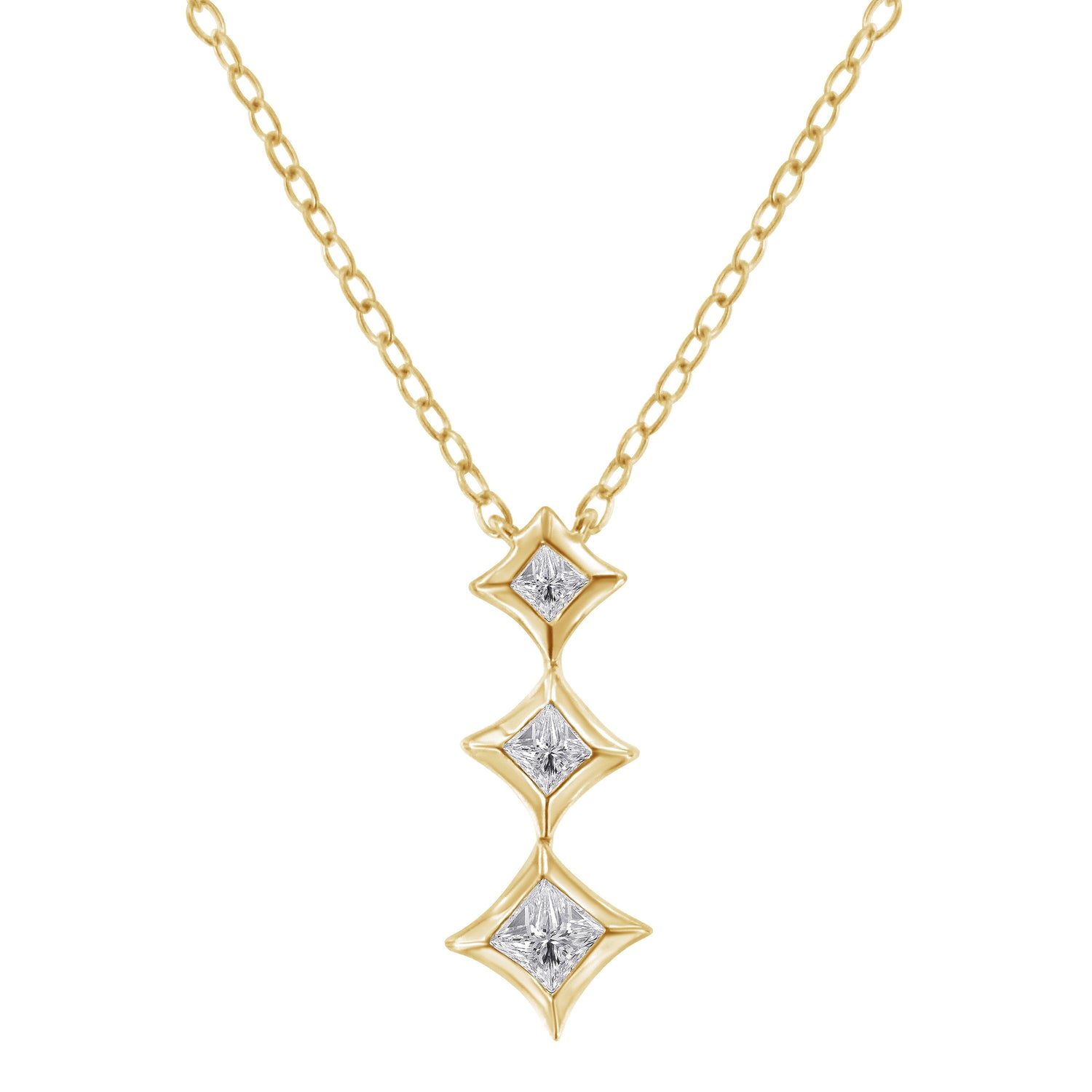 10K White Gold 1/5 Cttw Princess Cut Diamond 3 Stone Drop 18" Pendant Necklace (H-I Color, SI2-I1 Clarity) by Bids.com