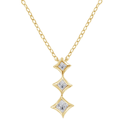 10K White Gold 1/5 Cttw Princess Cut Diamond 3 Stone Drop 18" Pendant Necklace (H-I Color, SI2-I1 Clarity) by Bids.com