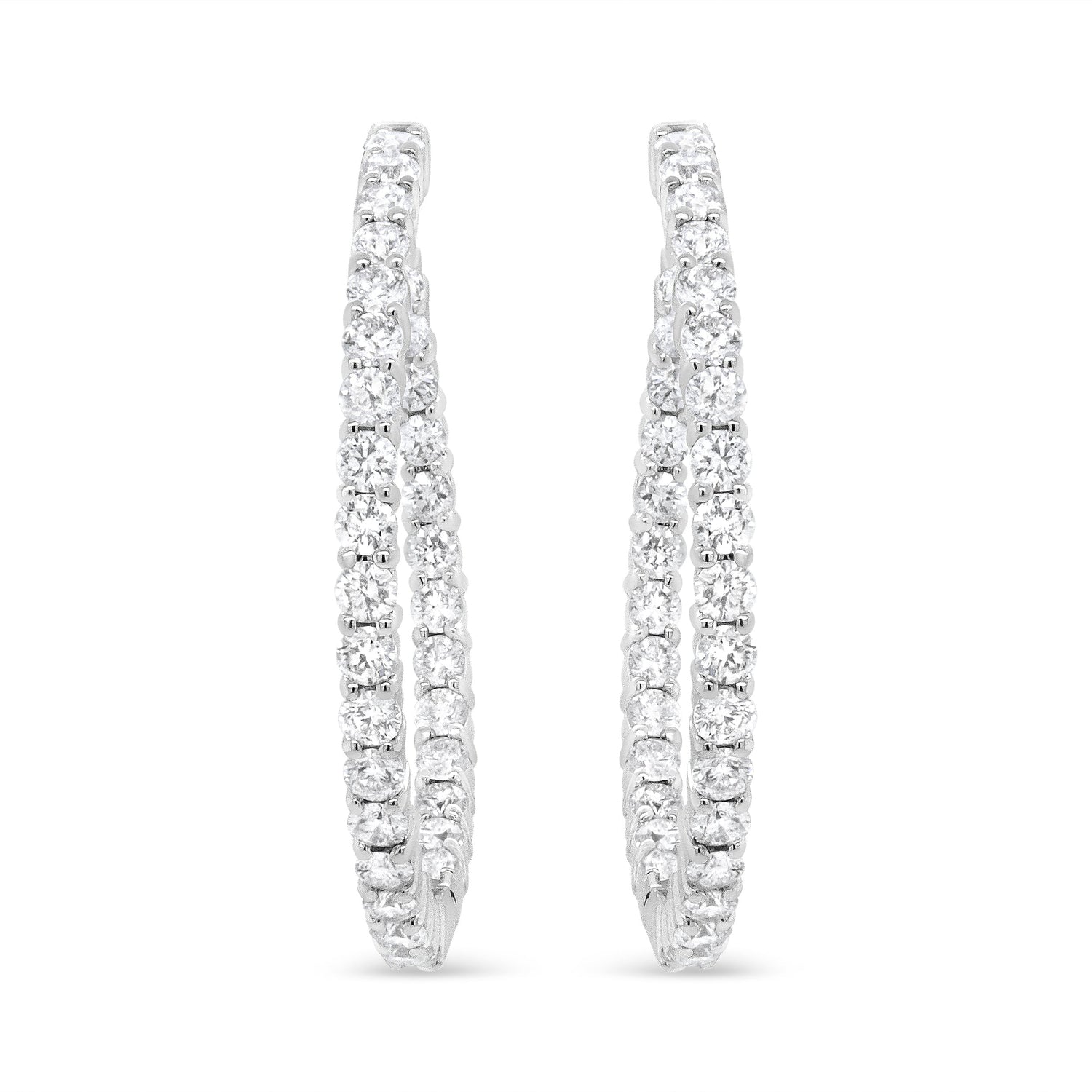 18K White Gold 3 5/8 Cttw Round Diamond Curved Inside-Outside Hoop Earrings (F-G Color, VS1-VS2 Clarity) by Bids.com