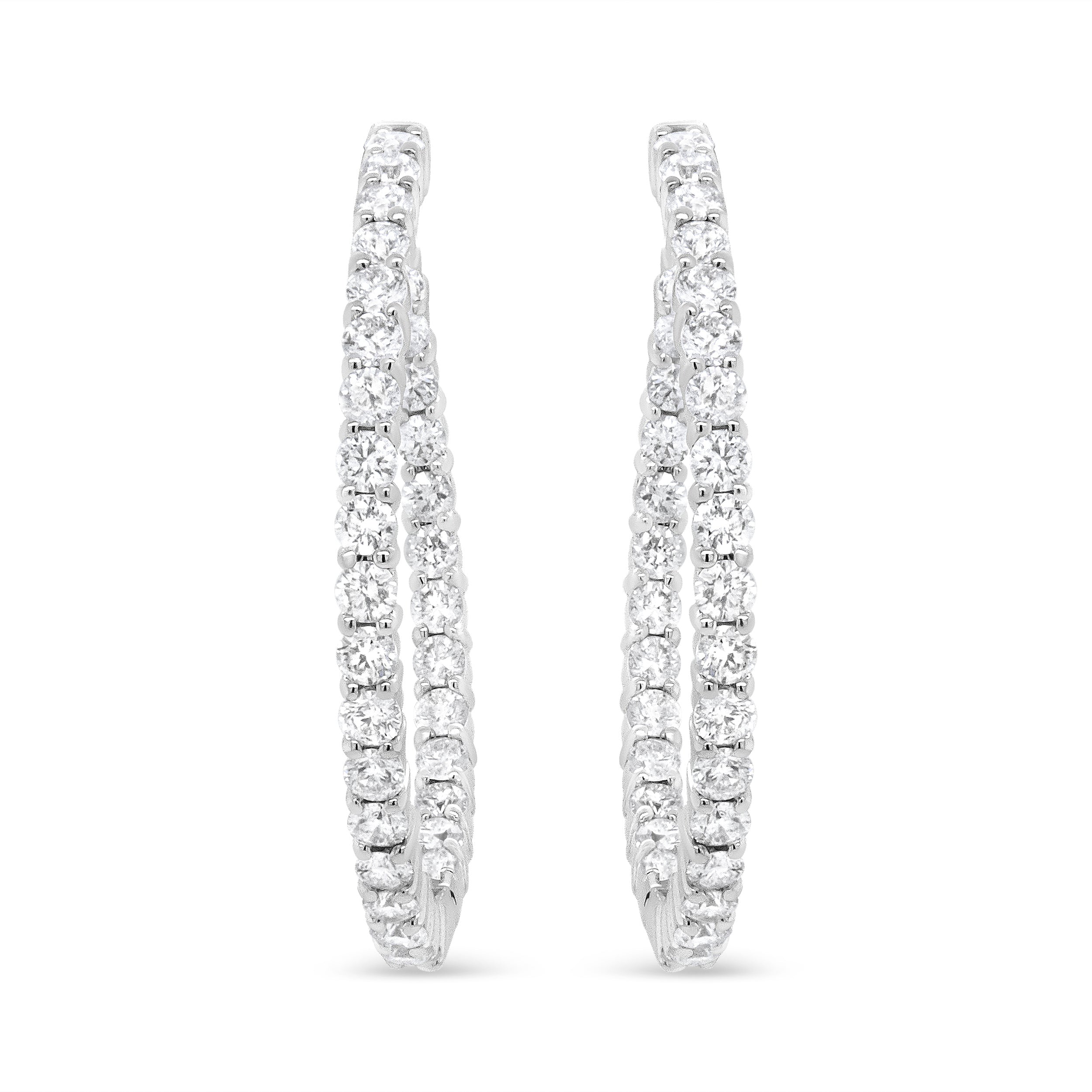 18K White Gold 3 5/8 Cttw Round Diamond Curved Inside-Outside Hoop Earrings (F-G Color, VS1-VS2 Clarity) by Bids.com