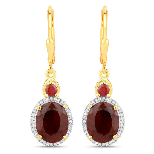 6.98 Carat Dyed Ruby and White Diamond .925 Sterling Silver Earrings by Bids.com