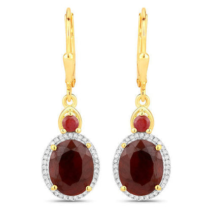 6.98 Carat Dyed Ruby and White Diamond .925 Sterling Silver Earrings by Bids.com