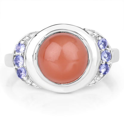 3.01 Carat Genuine Peach Moonstone and Tanzanite .925 Sterling Silver Ring by Bids.com