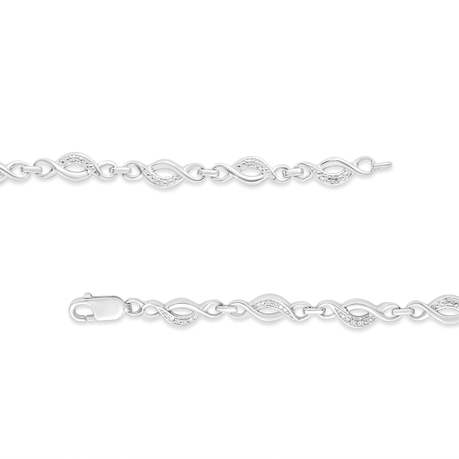 .925 Sterling Silver Prong Set Diamond Accent Curved Spiral Link Bracelet (I-J Color, I3 Clarity) - 7.25" by Bids.com