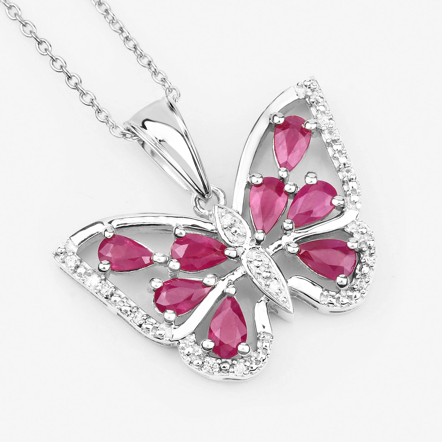 2.07 Carat Genuine Ruby and White Zircon .925 Sterling Silver Pendant  DestGlow