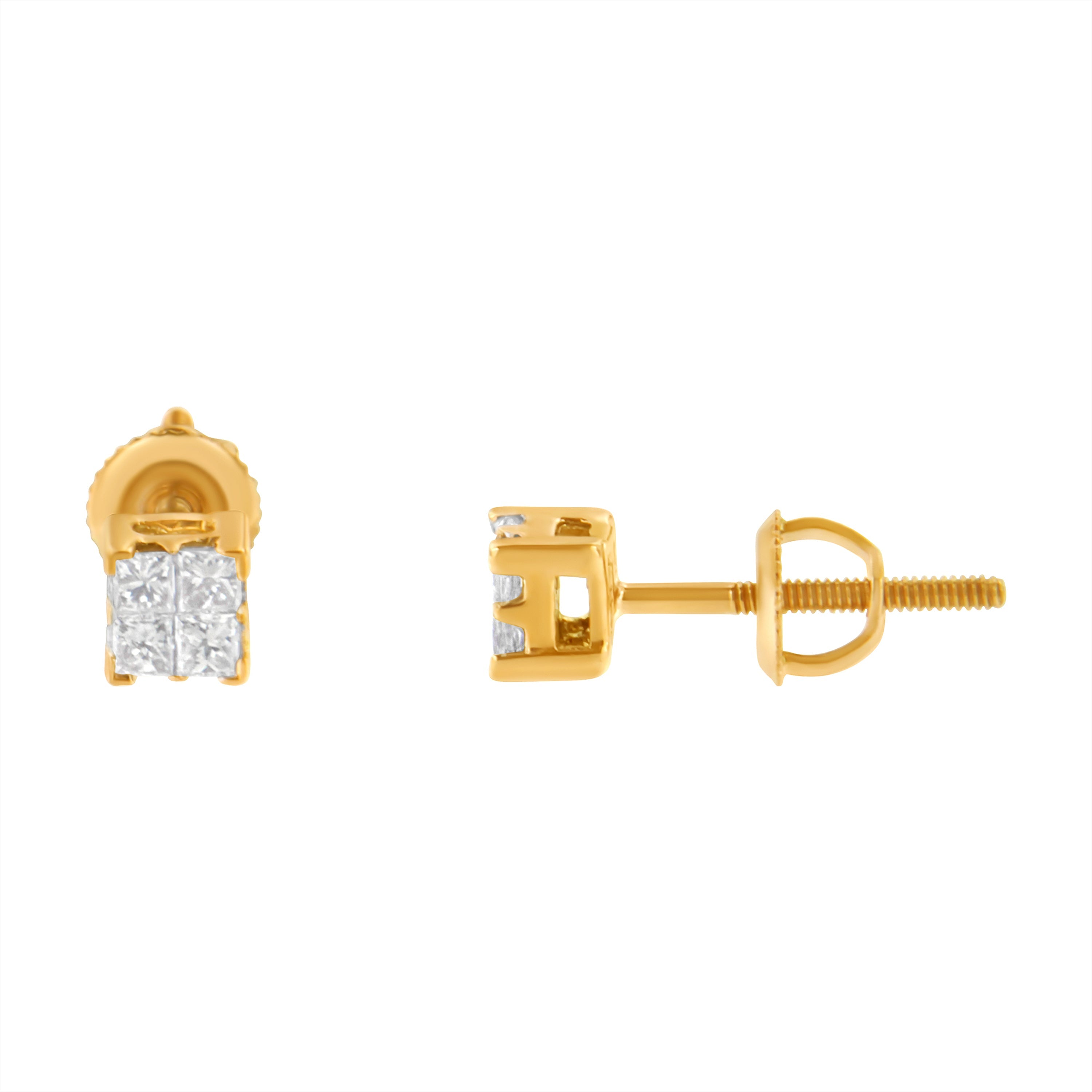 10KT Yellow Gold Princess Diamond Stud Earring (1/4 cttw, J-K Color, I1-I2 Clarity) by Bids.com