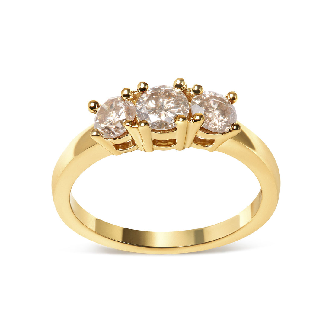 10K Yellow Gold 1.00 Cttw Champagne Diamond 3-Stone Band Ring (J-K Color, I1-I2 Clarity) - Size 7 by Bids.com