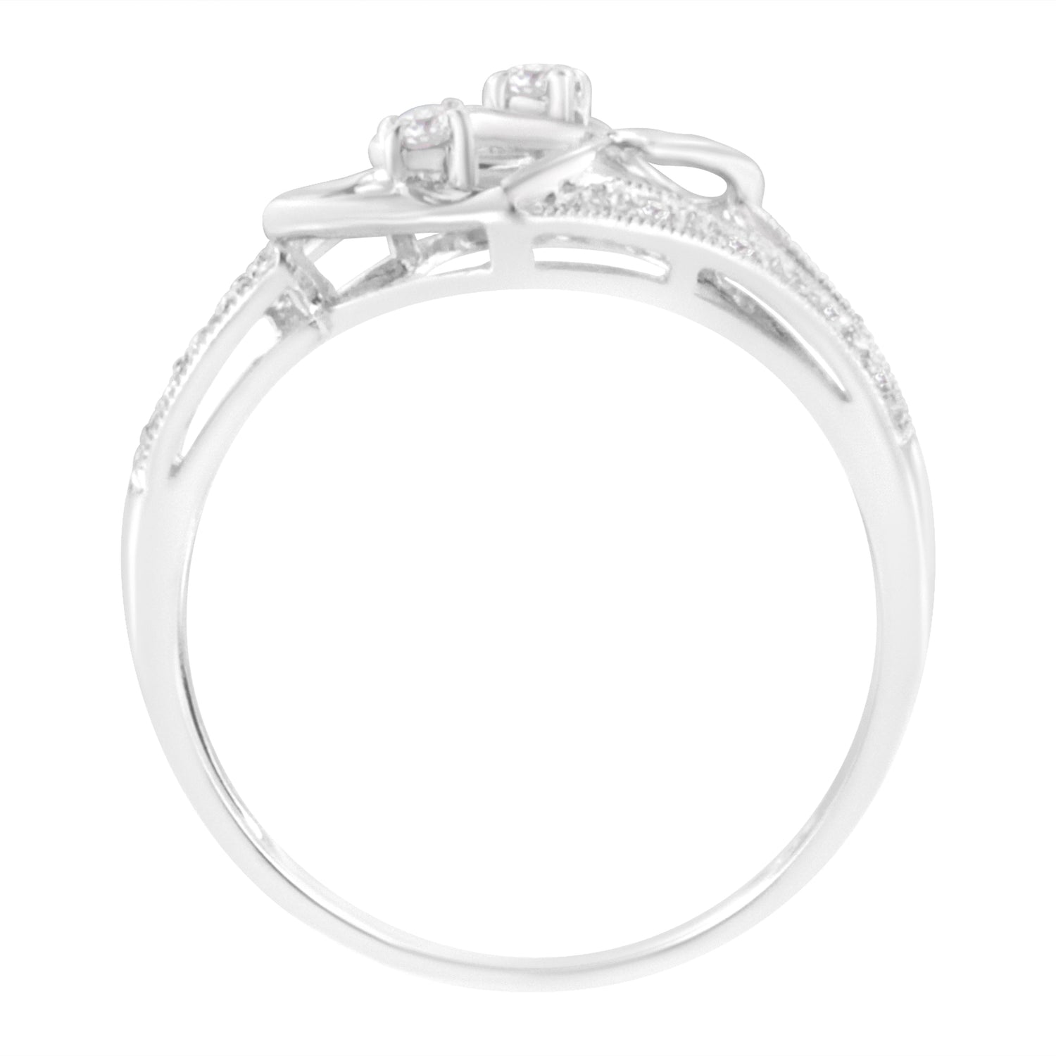 14KT White Gold 1/10 cttw Diamond Twin Heart Ring - Size 6.5 by Bids.com