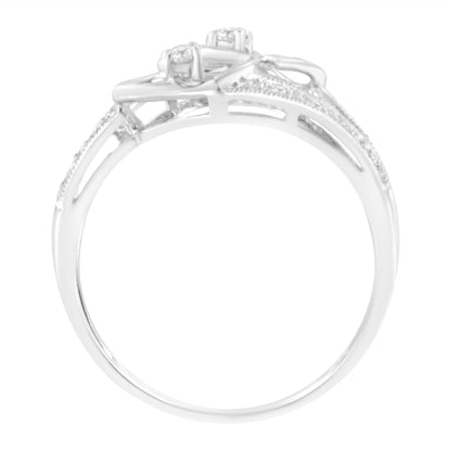 14KT White Gold 1/10 cttw Diamond Twin Heart Ring - Size 6.5 by Bids.com