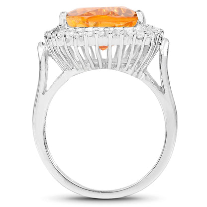 8.56 Carat Genuine Citrine and White Topaz .925 Sterling Silver Ring  DestGlow
