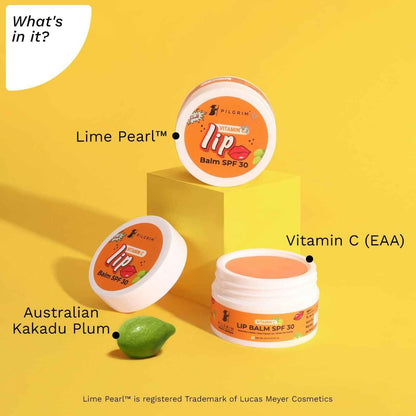 Pilgrim Vitamin C Lip Balm SPF 30 with Australian Kakadu Plum &amp; Shea Butter For Smooth Soft Lips, Soothing &amp; Hydrating Dry &amp; Chapped Lips