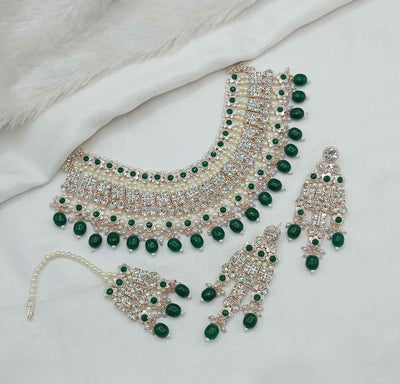 Joban Fashion Green Stone With Pearl Work Necklace Set
