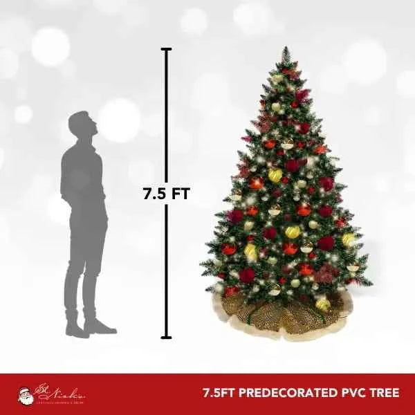7.5FT Pre-Decorated PVC Christmas Tree Red/Gold/Burgundy