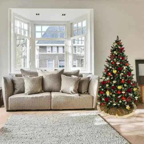 7.5FT Pre-Decorated PVC Christmas Tree Red/Gold/Burgundy