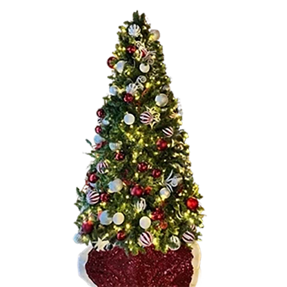 7.5FT Pre-Decorated PVC Christmas Tree Red/White/Silver