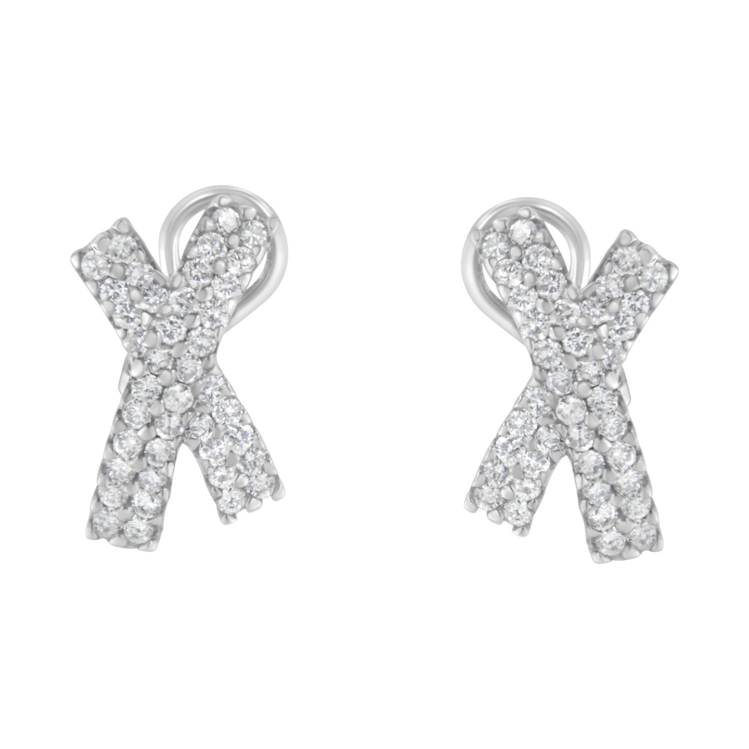 14K White Gold 2.0 Cttw Round-Brilliant Cut Diamond Domed X Shaped Omega Back Stud Earrings (H-I Color, I1-I2 Clarity) by Bids.com