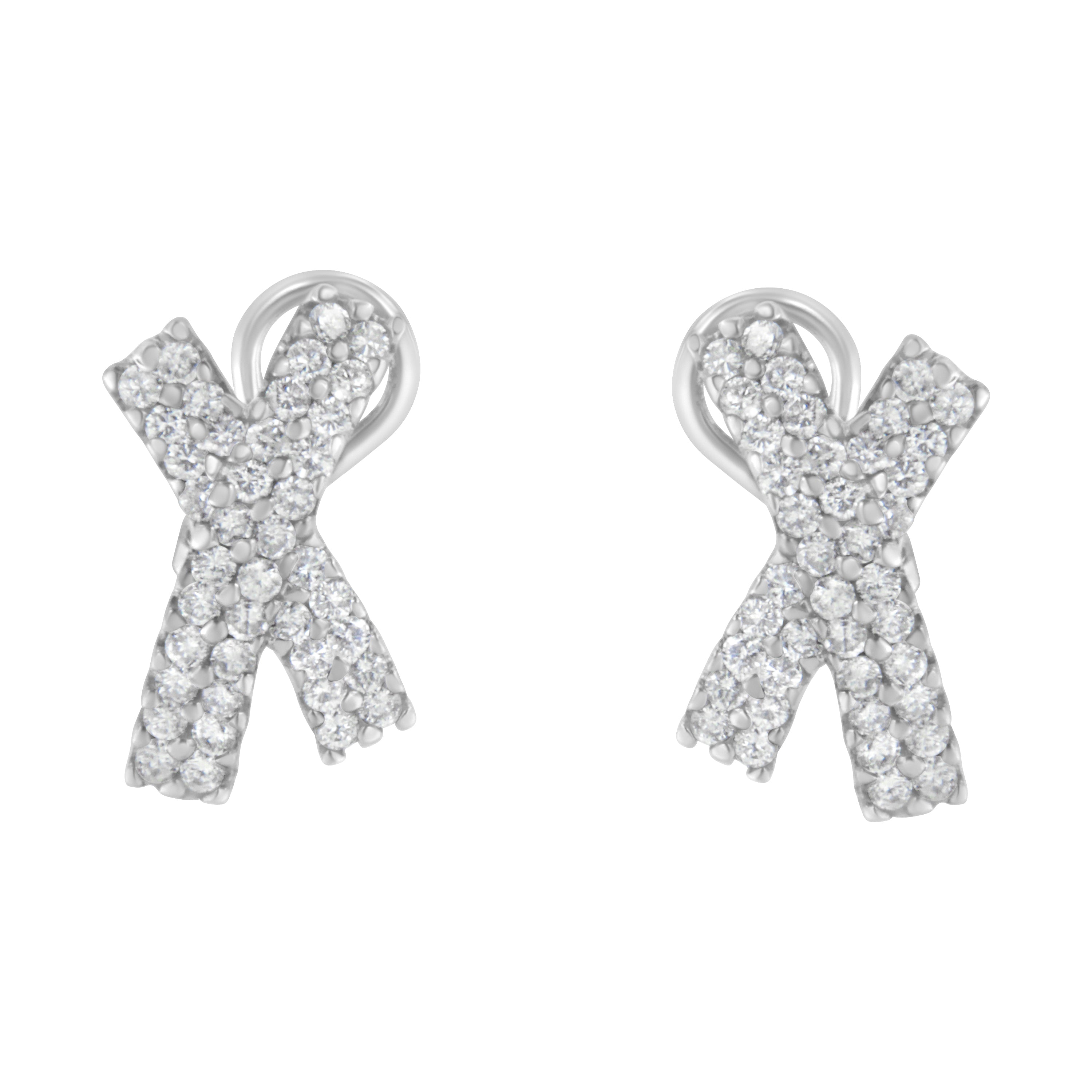 14K White Gold 2.0 Cttw Round-Brilliant Cut Diamond Domed X Shaped Omega Back Stud Earrings (H-I Color, I1-I2 Clarity) by Bids.com