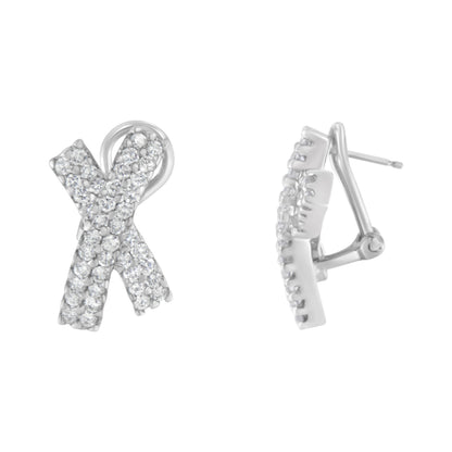 14K White Gold 2.0 Cttw Round-Brilliant Cut Diamond Domed X Shaped Omega Back Stud Earrings (H-I Color, I1-I2 Clarity) by Bids.com