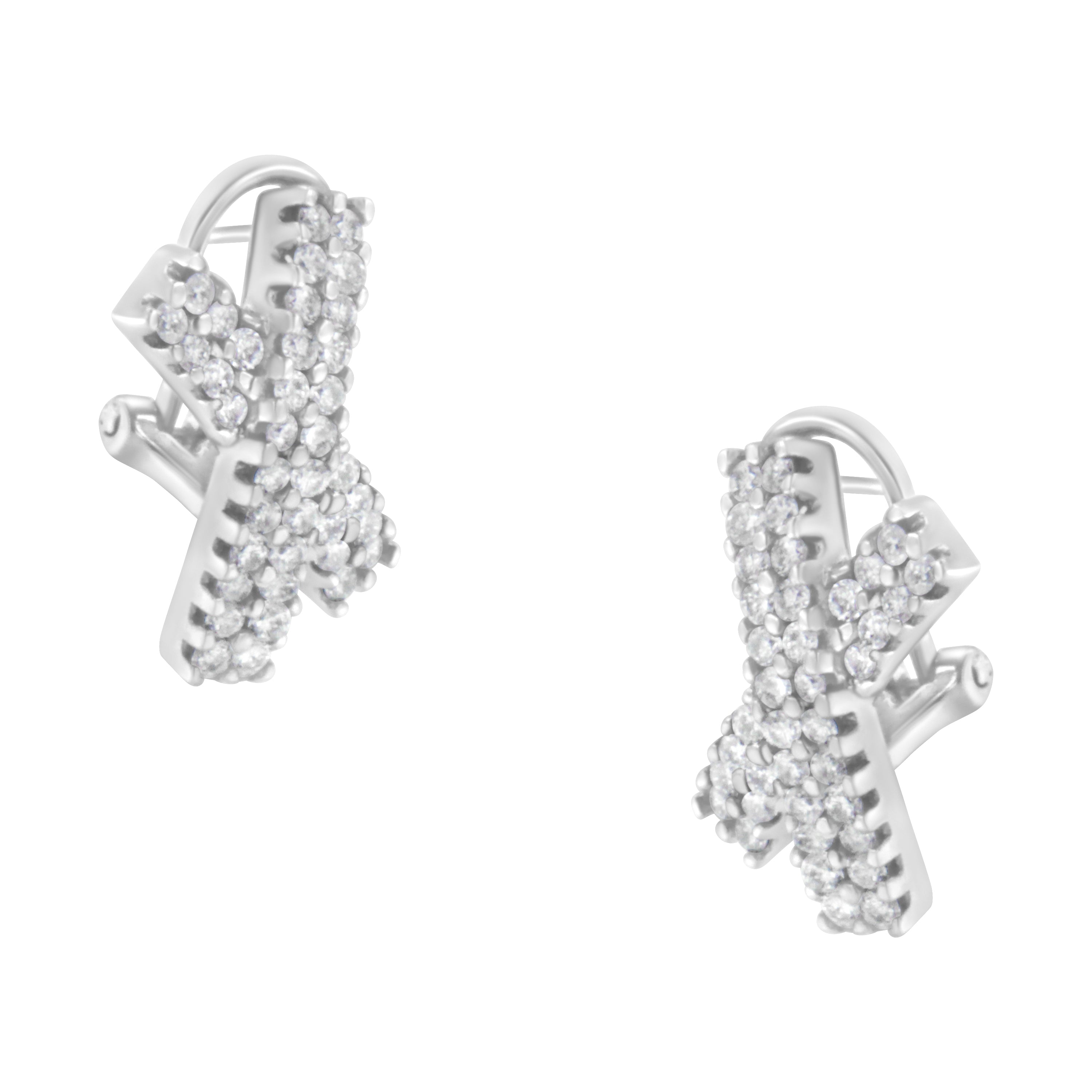 14K White Gold 2.0 Cttw Round-Brilliant Cut Diamond Domed X Shaped Omega Back Stud Earrings (H-I Color, I1-I2 Clarity) by Bids.com