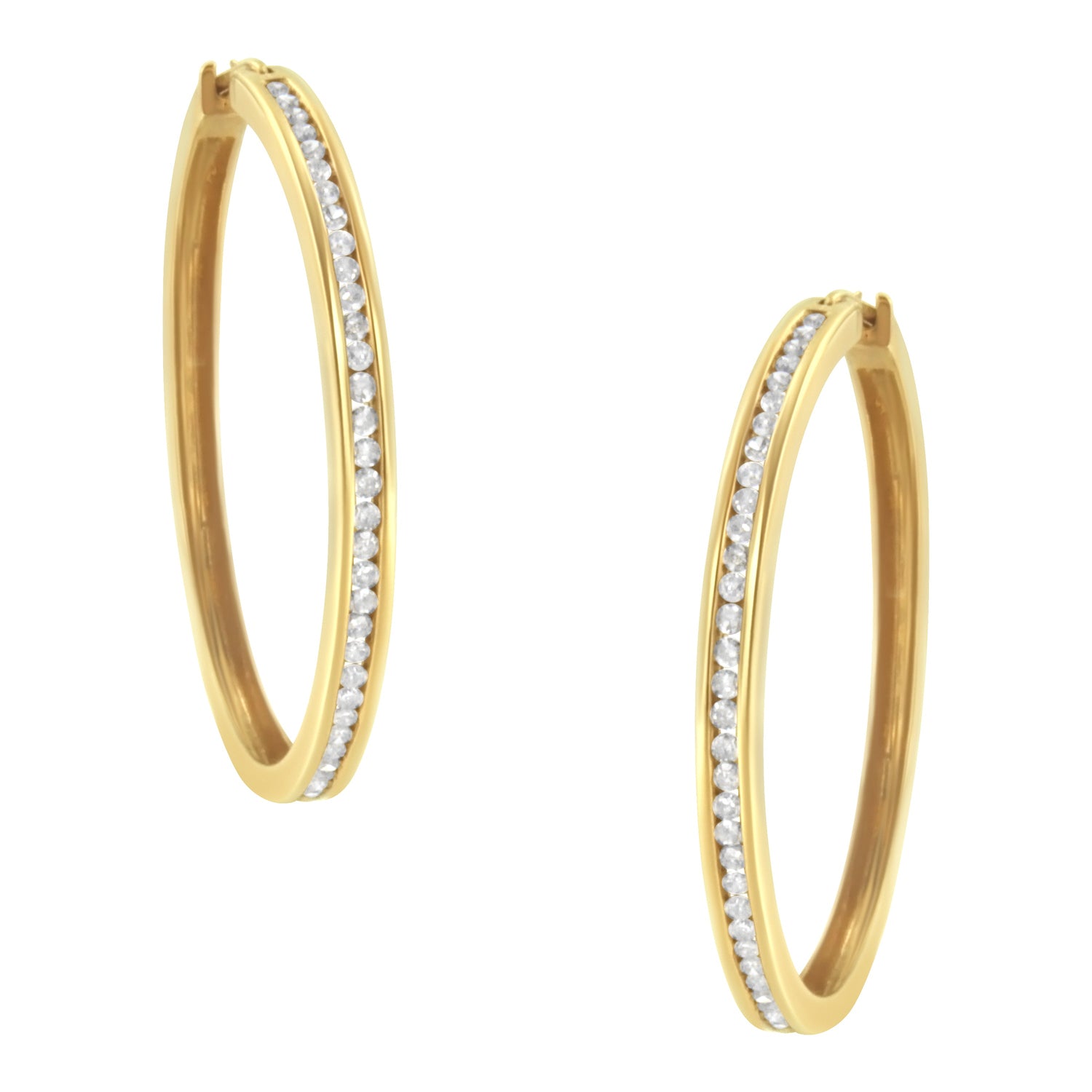 10KT Yellow Gold 1 cttw Slim Diamond Hoop Earrings (I-J Color, I1-I2 Clarity) by Bids.com