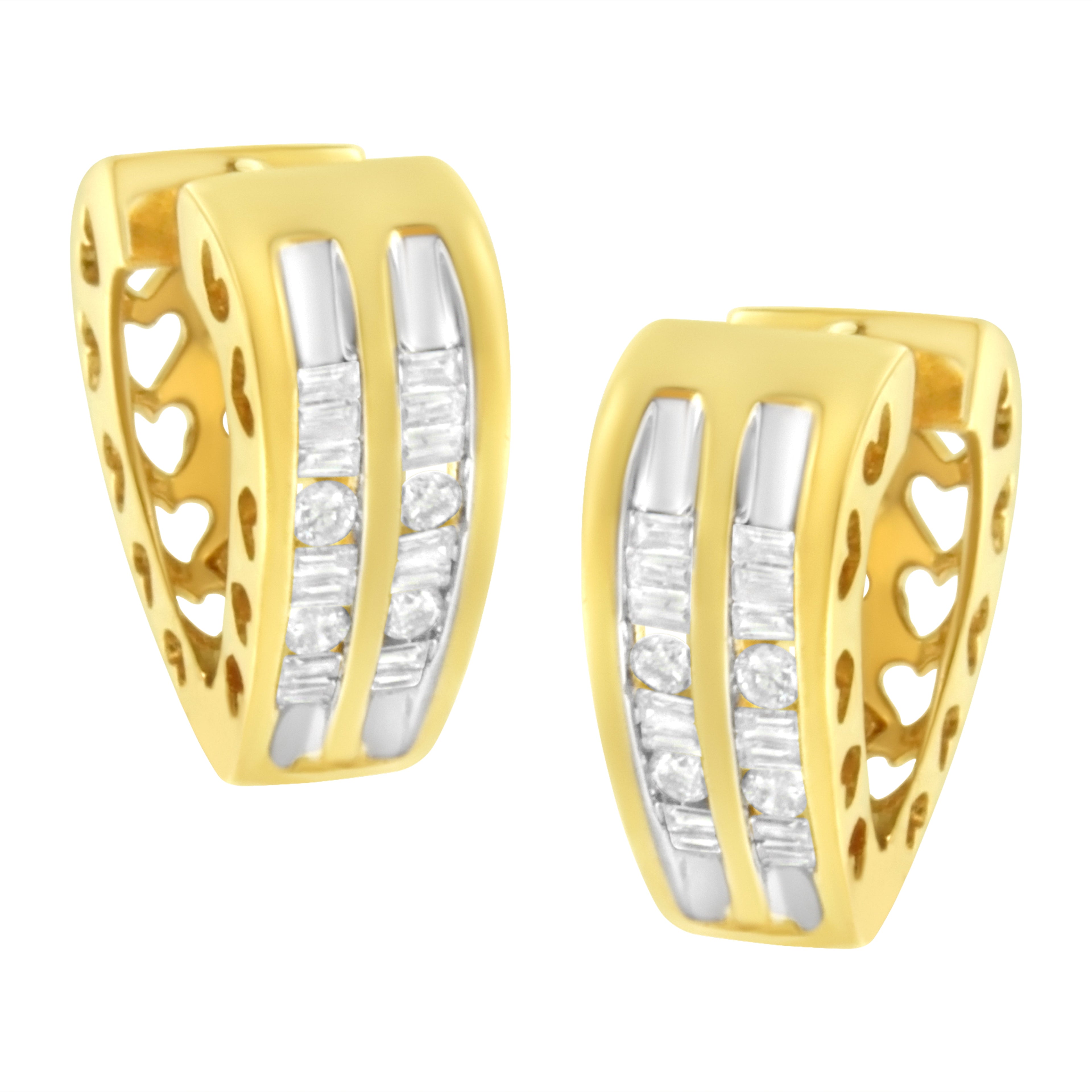 10K Yellow Gold 1/2 cttw Diamond Huggy Heart Hoop Earrings (I-J Clarity, I2-I3 Color) by Bids.com