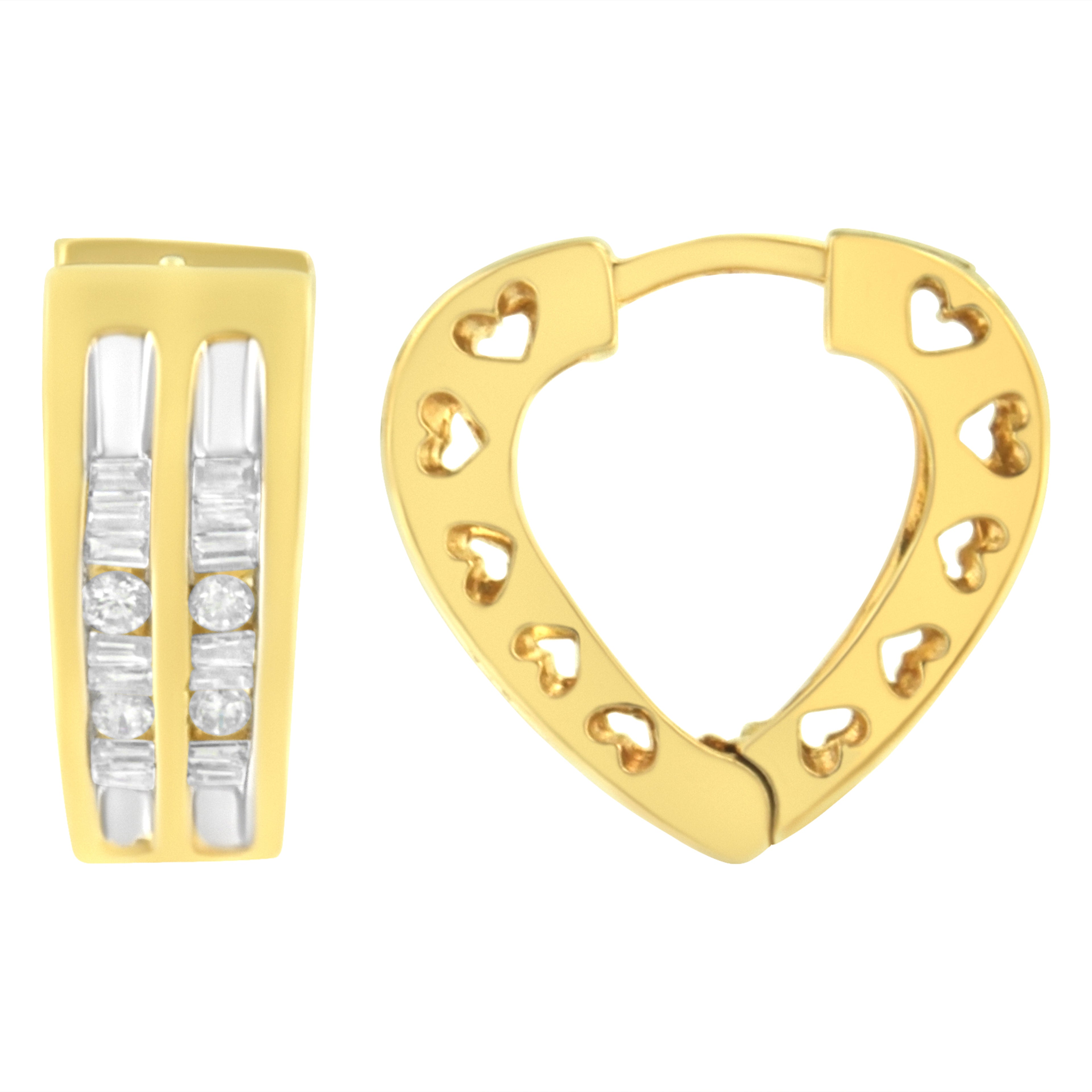 10K Yellow Gold 1/2 cttw Diamond Huggy Heart Hoop Earrings (I-J Clarity, I2-I3 Color) by Bids.com