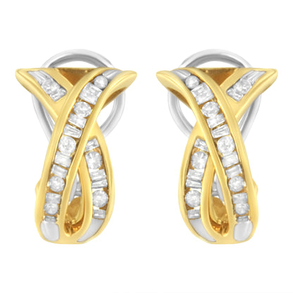 14K Yellow and White Gold 1/2 TDW "X" Shape Cross Over Diamond Hoop Earrings (I-J, I2-I3) by Bids.com