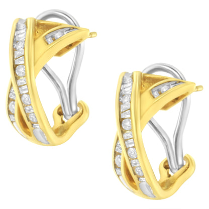 14K Yellow and White Gold 1/2 TDW "X" Shape Cross Over Diamond Hoop Earrings (I-J, I2-I3) by Bids.com