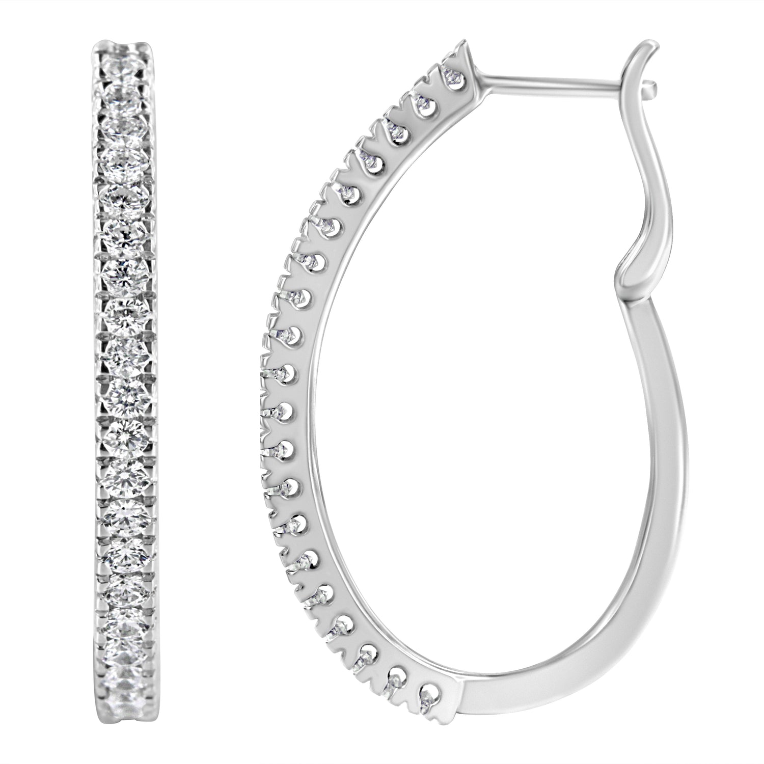 10KT White Gold 1 cttw Diamond Hoop Earrings (I-J Clarity, I2-I3 Color) by Bids.com