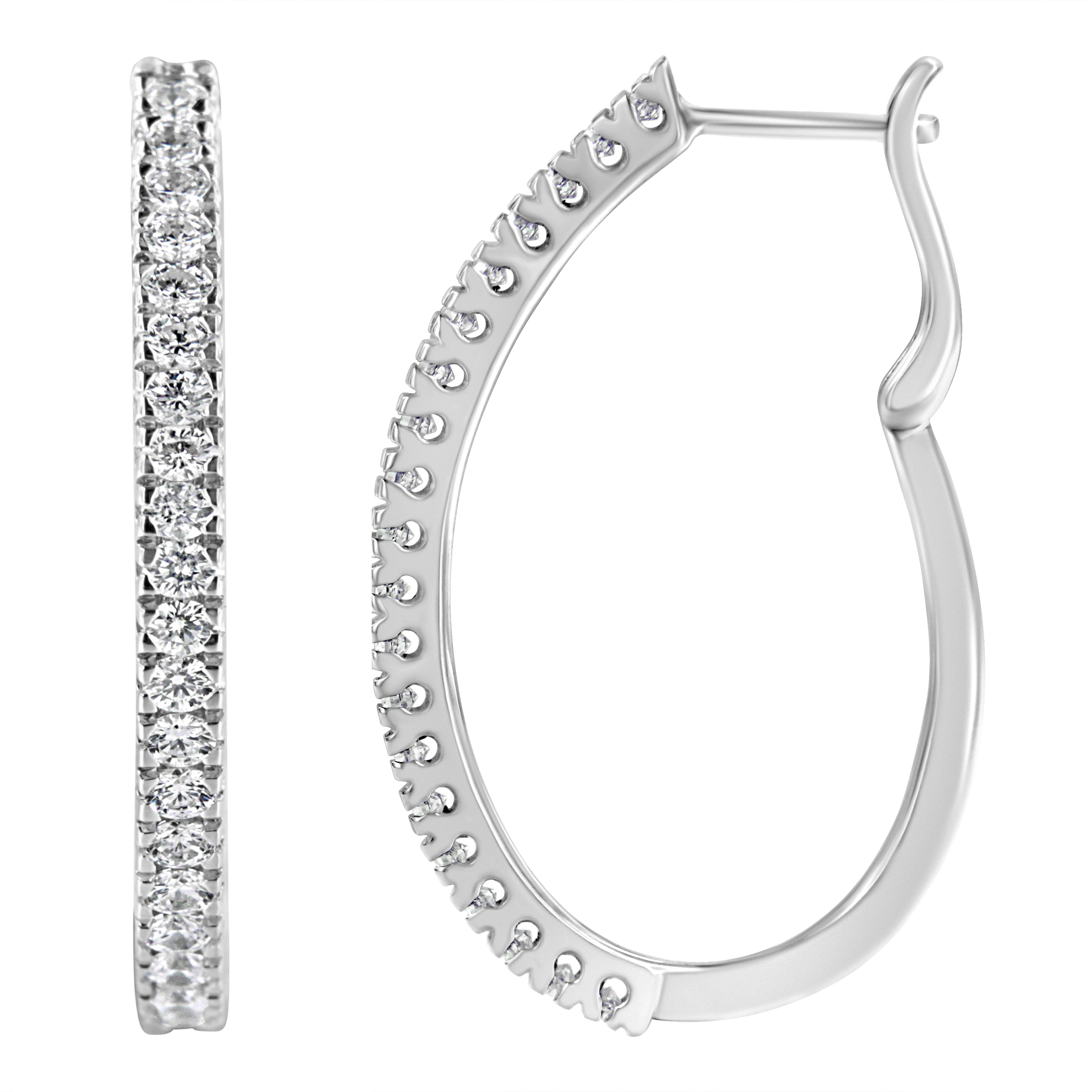 10KT White Gold 1 cttw Diamond Hoop Earrings (I-J Clarity, I2-I3 Color) by Bids.com