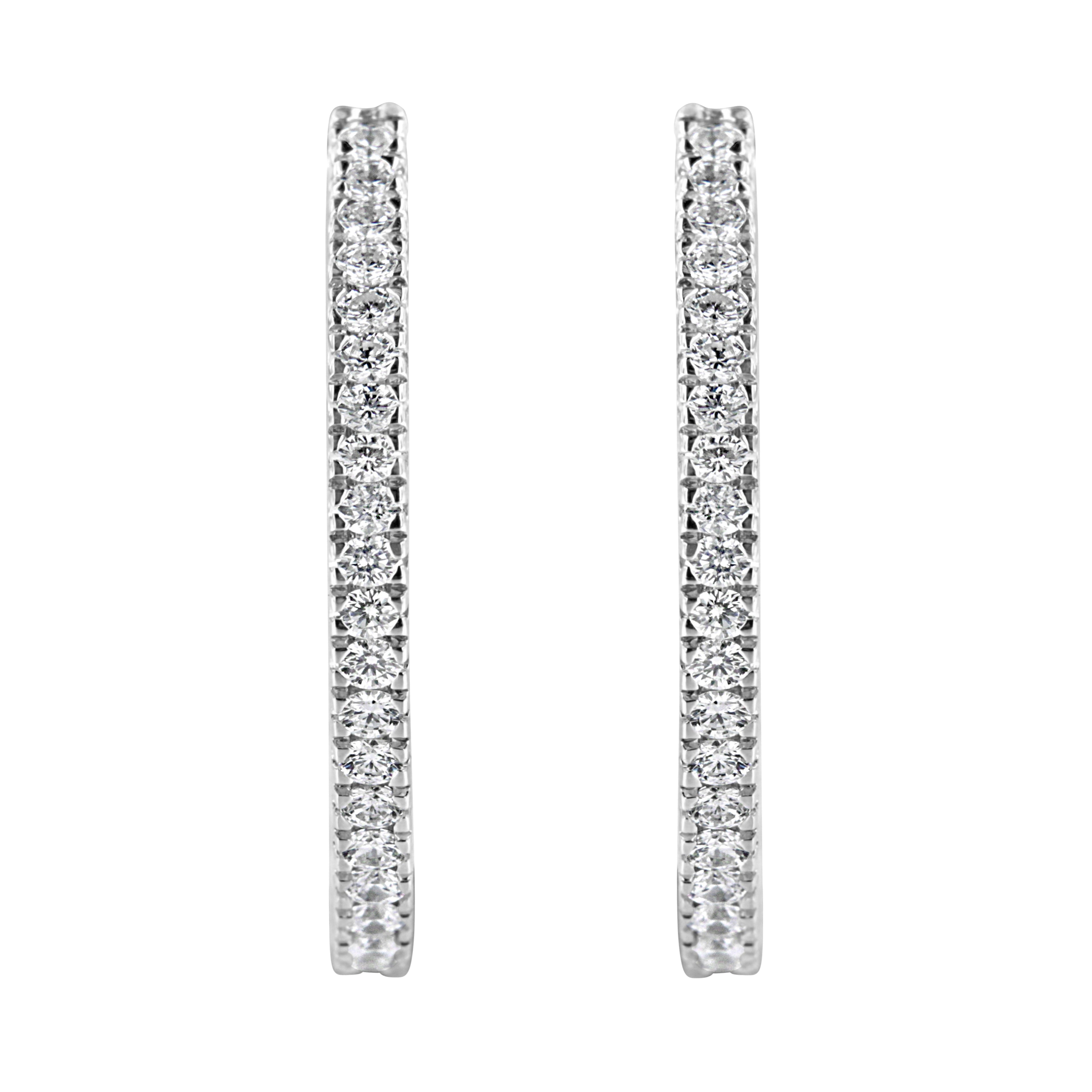 10KT White Gold 1 cttw Diamond Hoop Earrings (I-J Clarity, I2-I3 Color) by Bids.com
