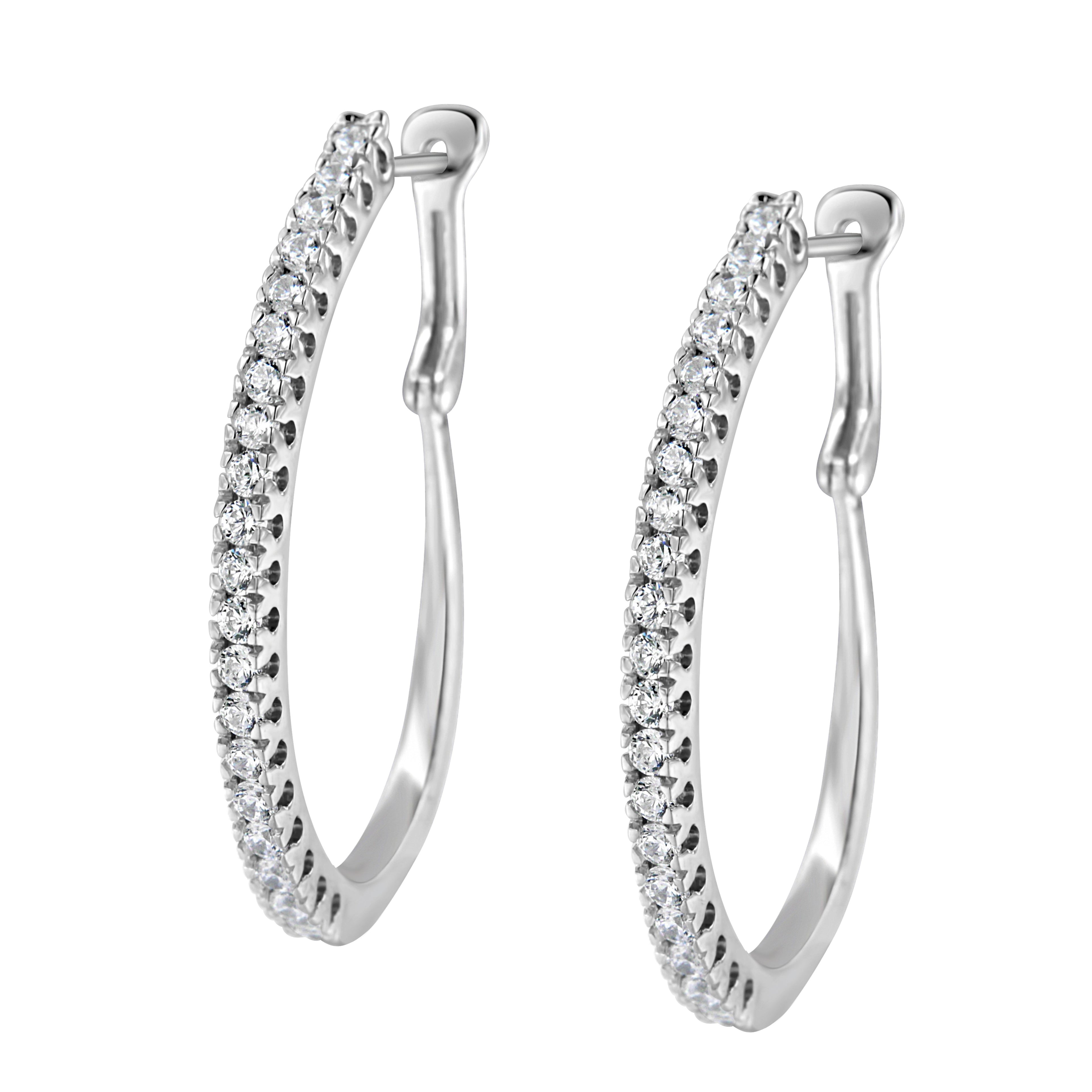 10KT White Gold 1 cttw Diamond Hoop Earrings (I-J Clarity, I2-I3 Color) by Bids.com