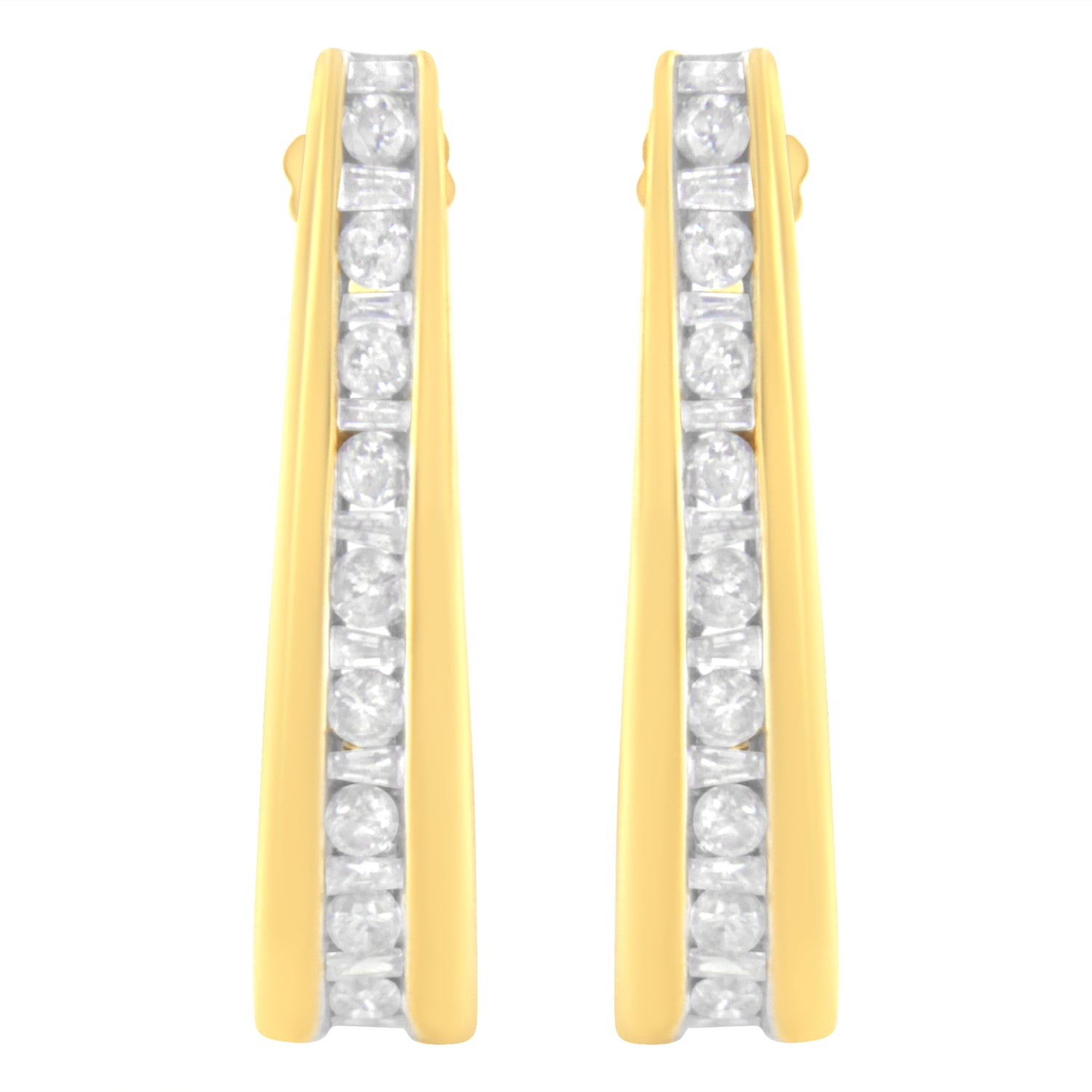 10K Yellow Gold 1 cttw Channel Set Diamond J-Hoop Earrings (H-I Clarity, I1-I2 Color) by Bids.com