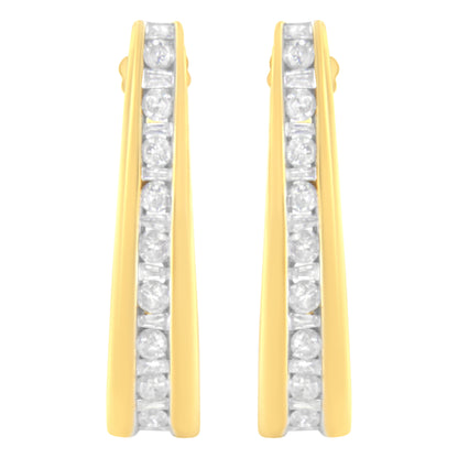 10K Yellow Gold 1 cttw Channel Set Diamond J-Hoop Earrings (H-I Clarity, I1-I2 Color) by Bids.com