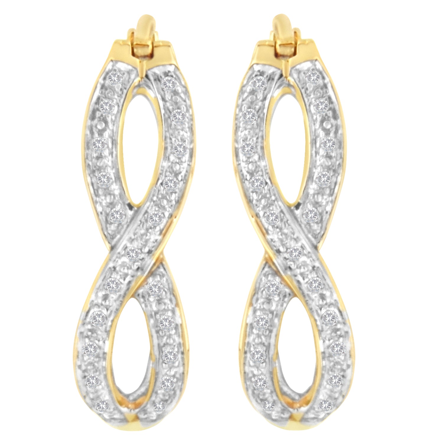 10K Yellow and White Gold 1/4 cttw Diamond Double Infinity Hoop Earrings (I-J Clarity, I1-I2 Color) by Bids.com