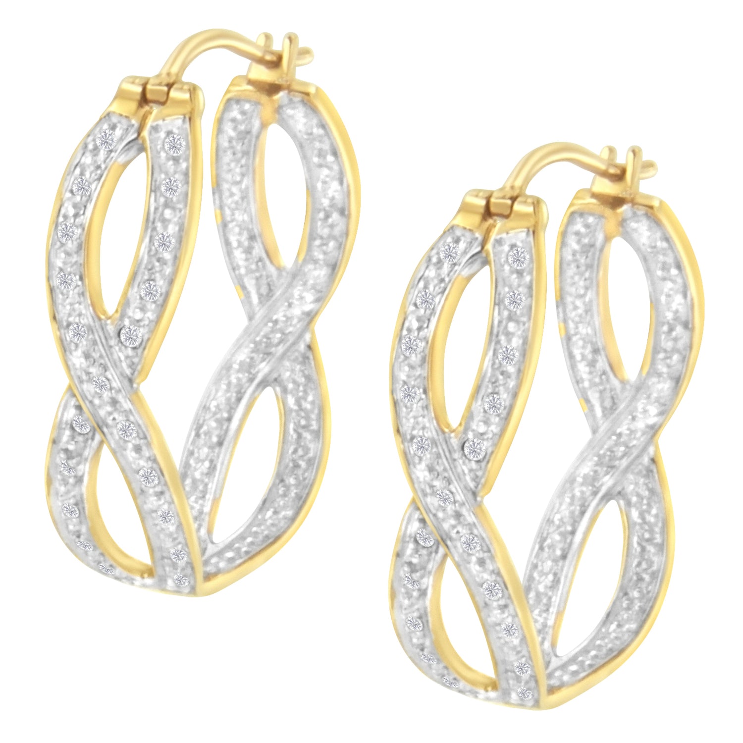 10K Yellow and White Gold 1/4 cttw Diamond Double Infinity Hoop Earrings (I-J Clarity, I1-I2 Color) by Bids.com