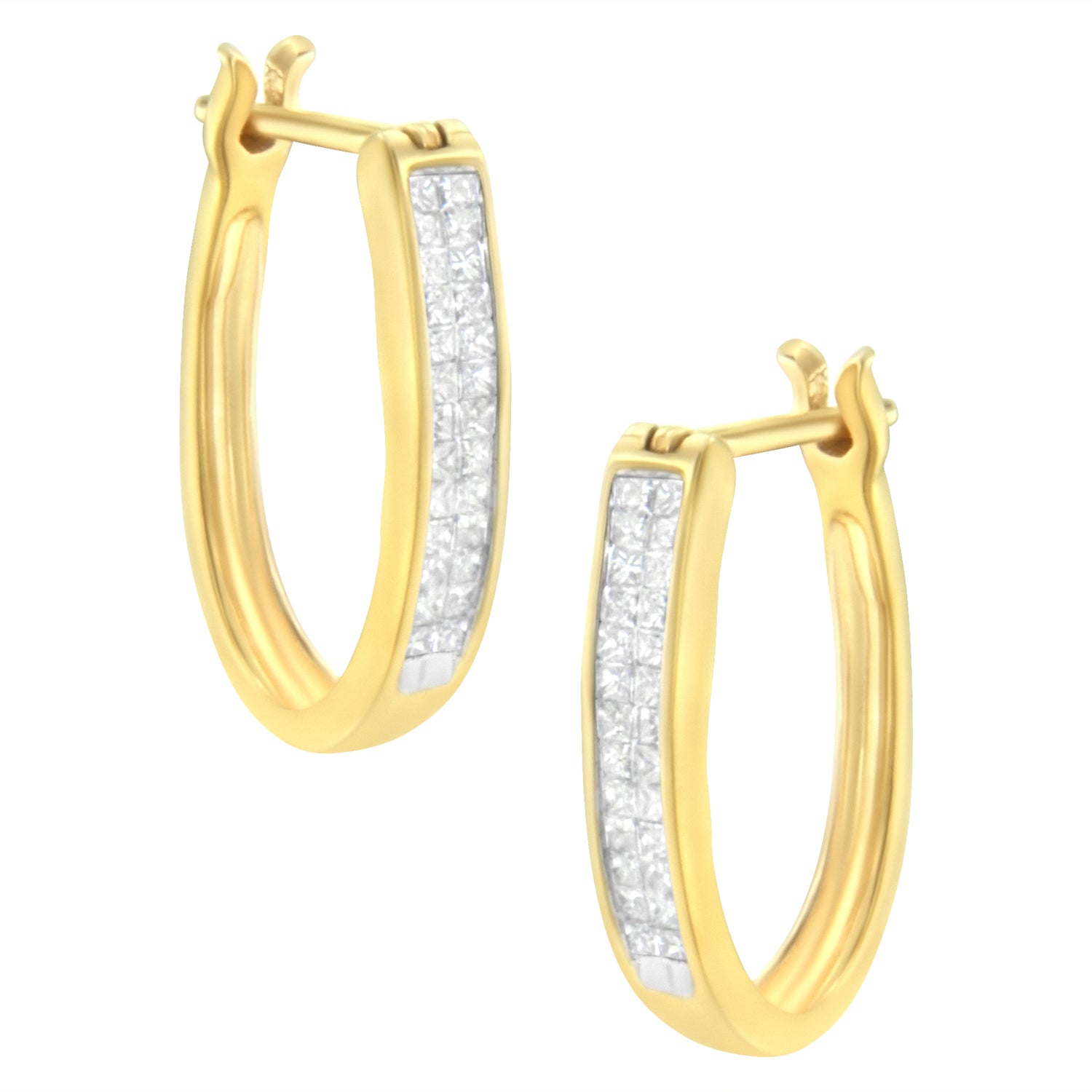 10K Yellow Gold 1/2 Cttw Invisible Set Princess-cut Diamond Hoop Earrings (H-I Color, SI2-I1 Clarity) by Bids.com